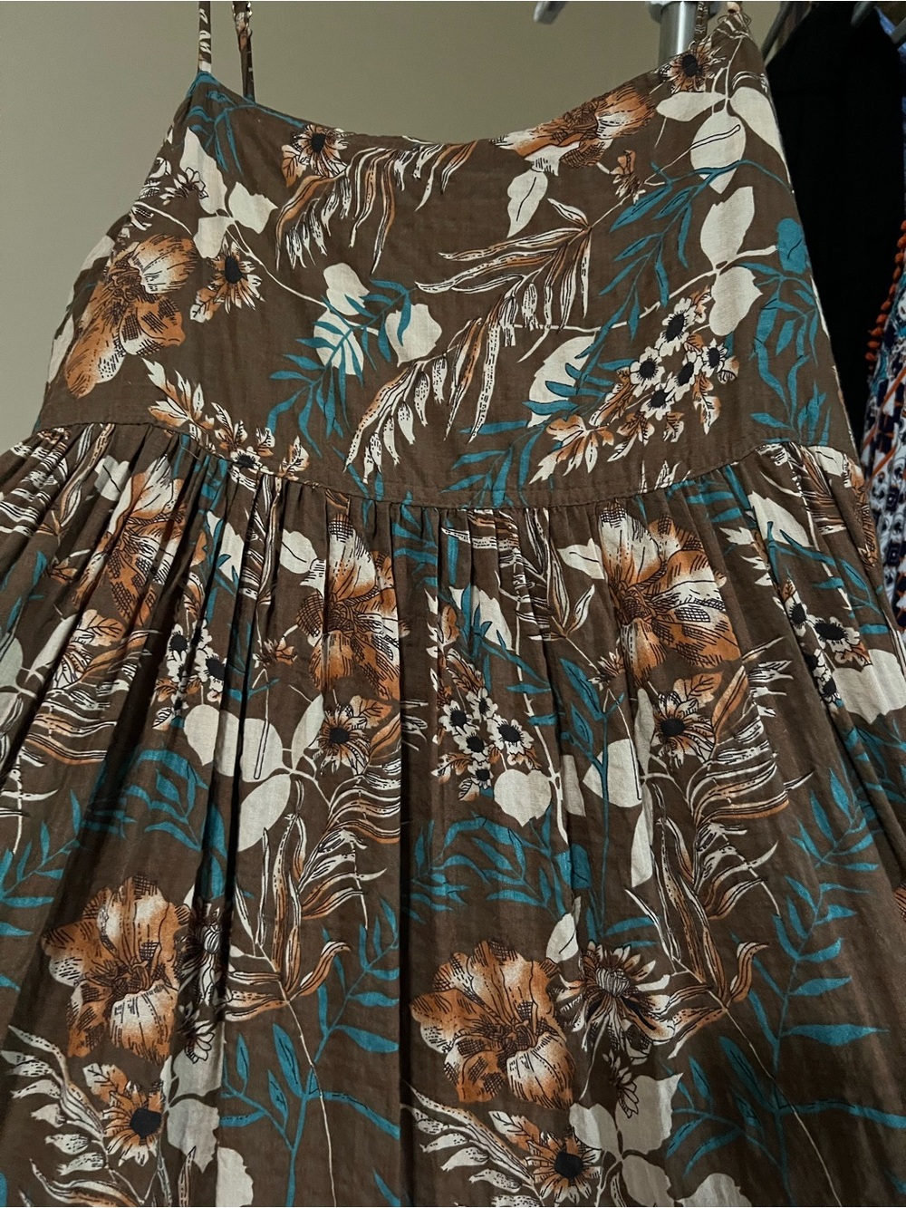 NATURAL LIFE Brown Maxi dress with Teal and Cream Floral Print - Picture 3 of 6